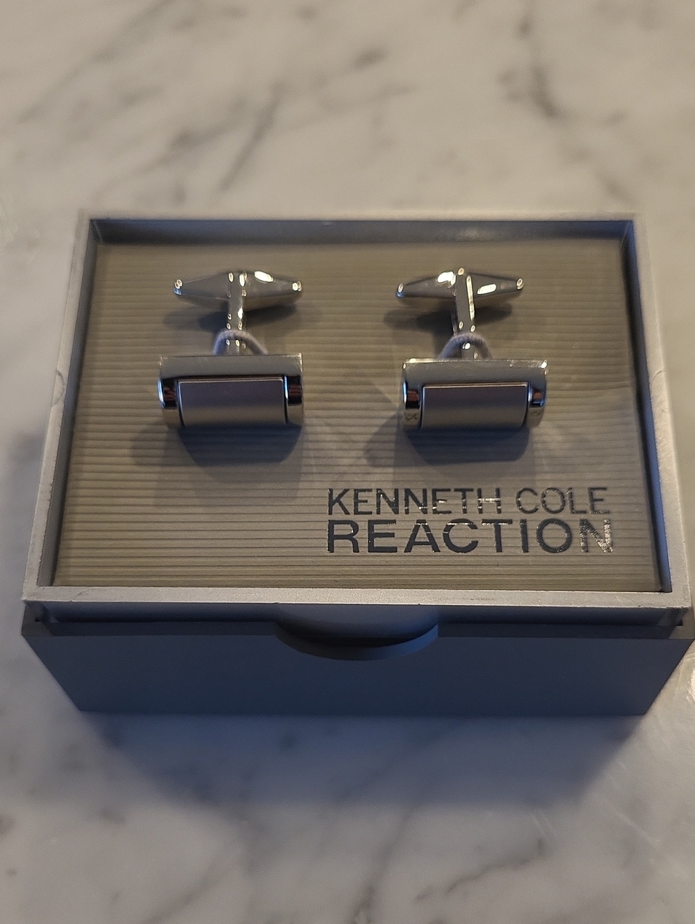 Kenneth Cole Reaction Silver-Tone Barrel Cuff Links